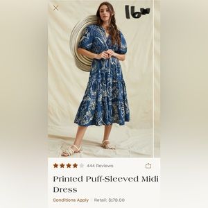 Anthropologie Conditions Apply Printed Puff Sleeve MIDI Dress